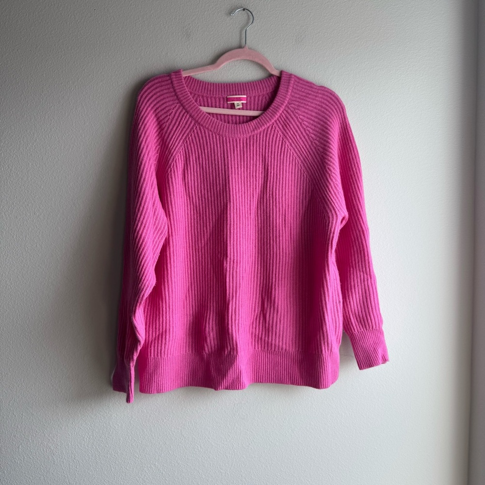J. Crew Pink Ribbed Cashmere Sweater Preppy size medium - Picture 2 of 6
